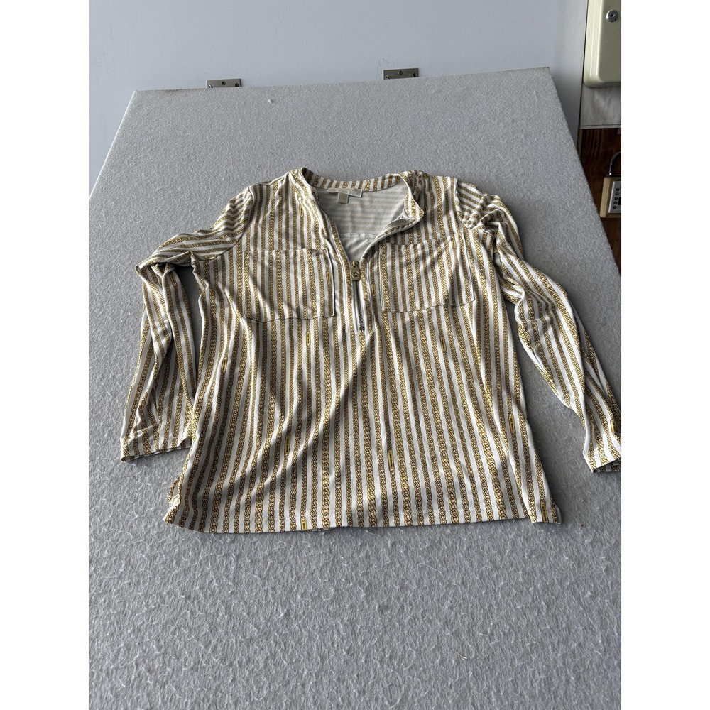 Michael Michael Kors Shirt Womens Large White Chain 1/2 Zip Long Sleeve Tunic